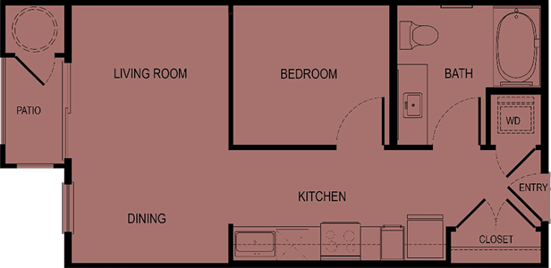E1-Sycamore / Efficiency - One Bath - 510 Sq. Ft*